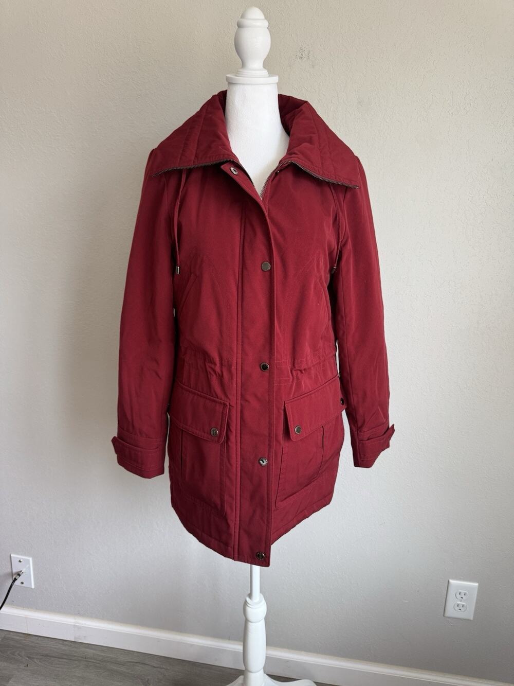 London Fog Red Zip and Button Parka Coat Womens S Winter Gorpcore Outdoor